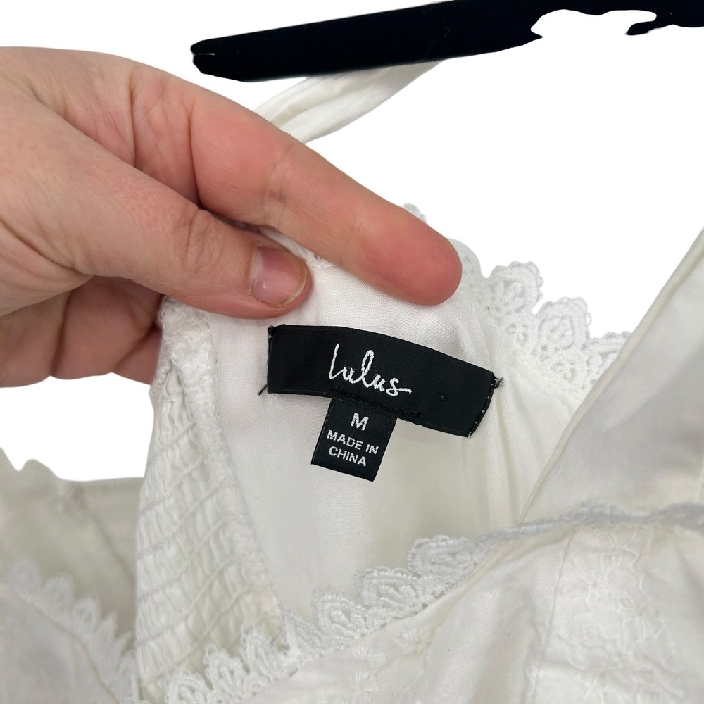 Coquette White Babydoll Mini Dress Medium Lace Ruffle Tie‎ Strap Cottagecore - Picture 5 of 11